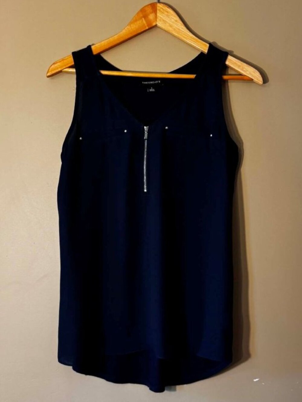 Fortune and Ivy Navy Size Small Sleeveless Tee with Zipper Detail - Picture 2 of 6
